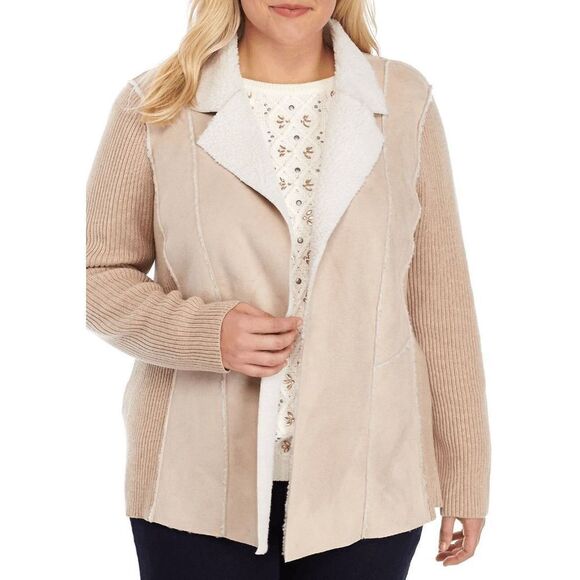 Alfred Dunner Eskimo Kiss Sherpa Lined Open Front Sweater Jacket 24W NWT $82 - Picture 1 of 11